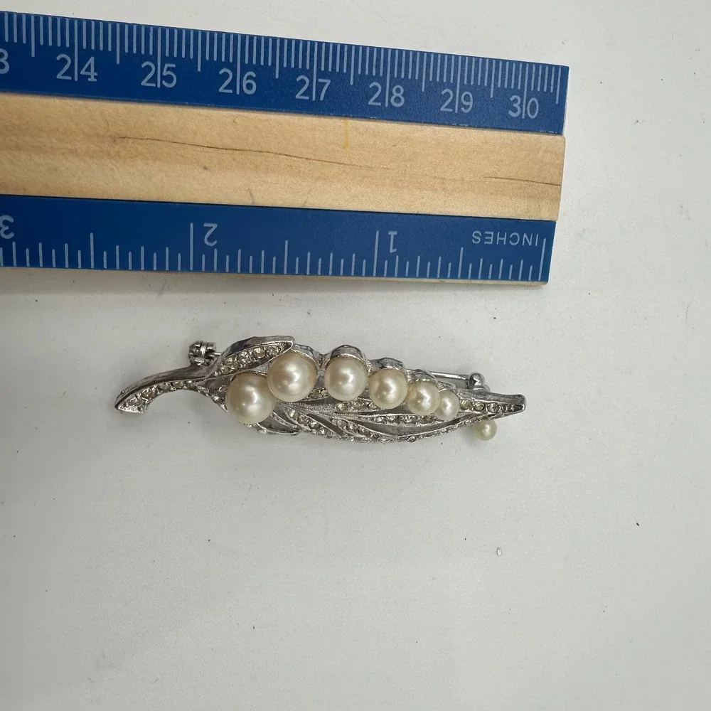 VTG Brooch Lot 3 Faux Pearl Rhinestone Gold Silver Tone Leaf Floral Pins Wedding
